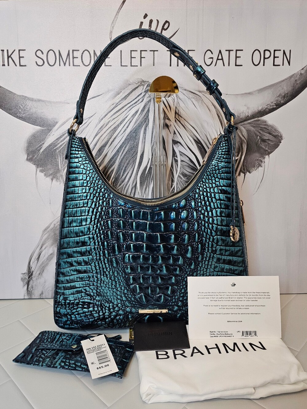 Brahmin NWOT Tabitha Blue Patina + NWT Slim Card Wallet Set